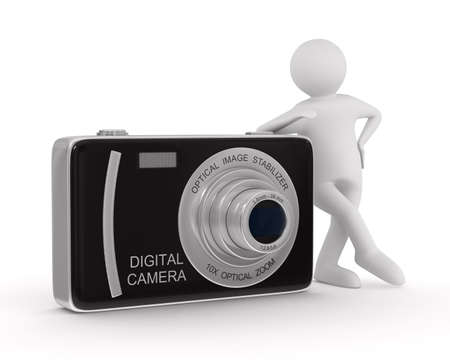 man with compact digital camera. Isolated 3D imageの写真素材