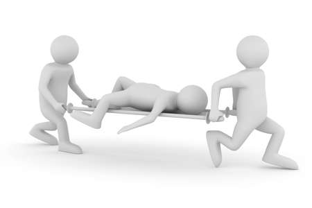 Hospital attendants transfer patient on stretcher. Isolated 3D imageの写真素材