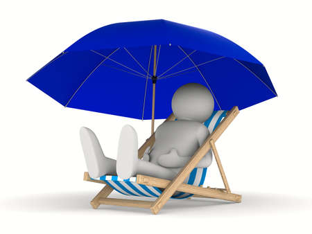 Deckchair and parasol on white background. Isolated 3D imageの写真素材