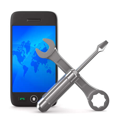 Phone repair on white background. Isolated 3D imageの写真素材