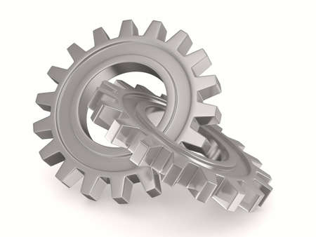 Two chrome gears on white background. Isolated 3D imageの写真素材