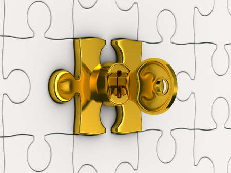 Puzzle with key. 3D image