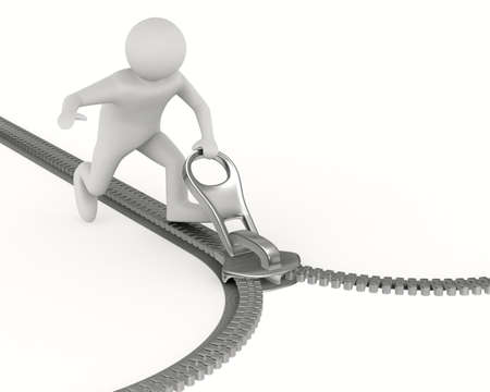 Zipper and man on white background. Isolated 3D imageの写真素材