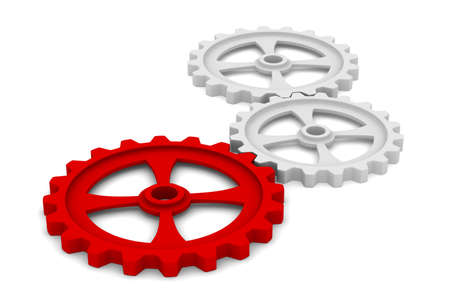 Three gears on white background  Isolated 3D imageの写真素材