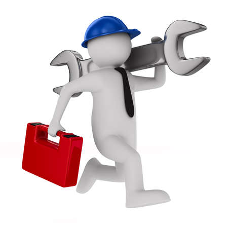 Man with wrench on white background  Isolated 3D imageの写真素材