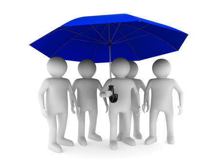 man with blue umbrella on white background. Isolated 3D imageの写真素材