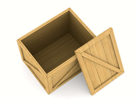 empty wooden box. Isolated 3D imageの写真素材