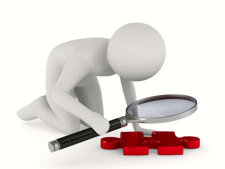 Man with magnifier on white background. Isolated 3D imageの写真素材