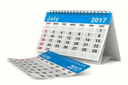 2017 year calendar. July. Isolated 3D imageの写真素材