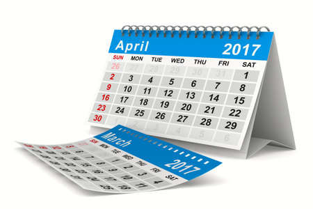 2017 year calendar. April. Isolated 3D imageの写真素材