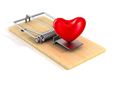 heart in mousetrap. Isolated 3D imageの写真素材