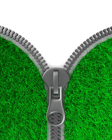 Zipper with grass on white background. Isolated 3D imageの写真素材
