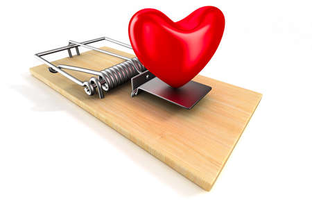 heart in mousetrap. Isolated 3D imageの写真素材