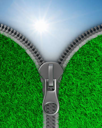 Zipper with grass on white background. Isolated 3D imageの写真素材