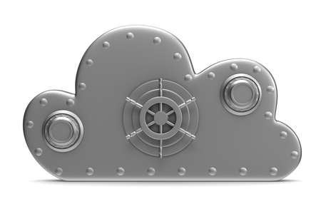 Cloud with lock on white background. Isolated 3D image