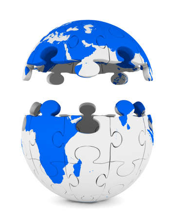 Globe from puzzle on white background. Isolated 3D imageの写真素材