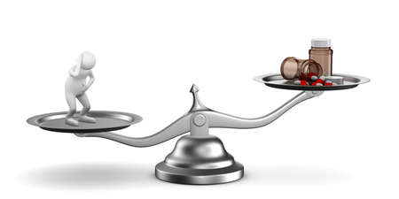 Medicines and patient on scales. Isolated 3D imageの写真素材