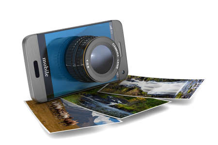 phone with lens on white background. Isolated 3D illustration