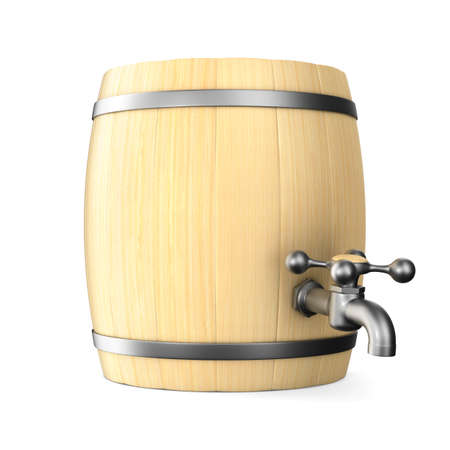 Wooden barrel on white background. Isolated 3D illustrationの写真素材