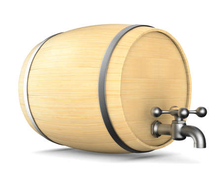 Wooden barrel on white background. Isolated 3D illustrationの写真素材