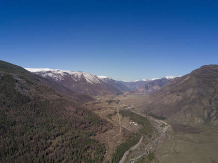 Altai mountains. Beautiful highland landscape. Russia. Siberia. Flight on quadcopter. Top viewの写真素材