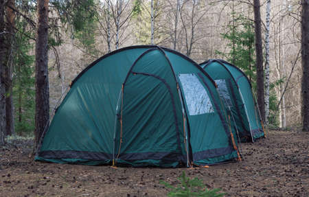 two tents in wood. Tourist restの写真素材