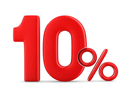 Ten percent on white background. Isolated 3D illustration