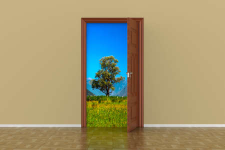 open door in hall. 3D illustrationの写真素材