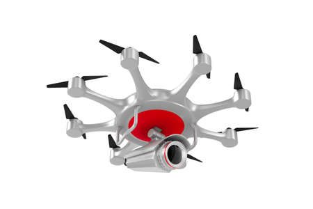 octocopter with camera on white background. Isolated 3d illustrationの写真素材