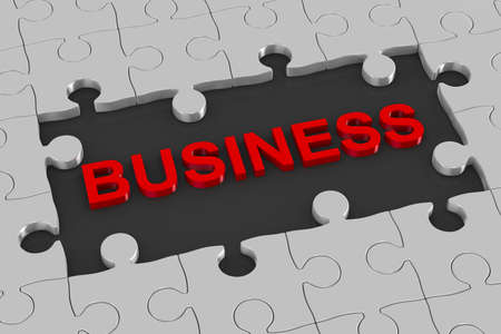 3D illustration of puzzle with the caption 'BUSINESS'の写真素材