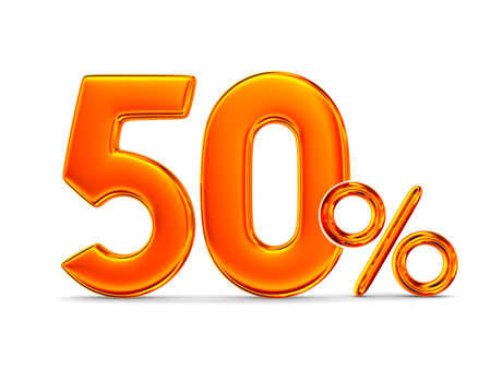 Fifty percent on white background. Isolated 3D illustrationの写真素材