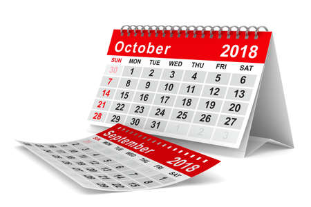 2018 year calendar. October. Isolated 3D illustrationの写真素材