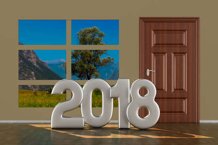 closed door in hall. 2018 year. 3D illustrationの写真素材