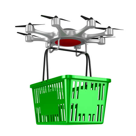 octocopter with shopping basket on white background. Isolated 3d illustrationの写真素材