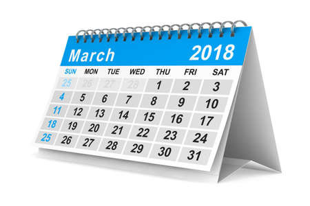2018 year calendar. March. Isolated 3D illustrationの写真素材