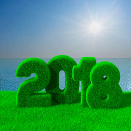 2018 year. Sea landscape. 3D illustration