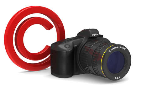 digital camera on white background. Copyright photo. Isolated 3D illustrationの写真素材