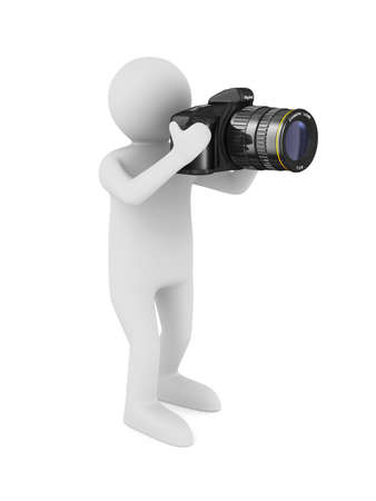 man with digital camera on white background. Isolated 3D illustration