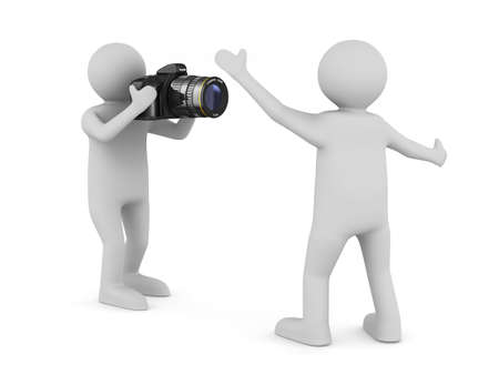 man with digital camera on white background. Isolated 3D illustration