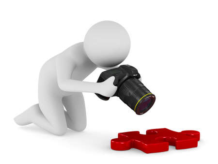 man with digital camera on white. Isolated 3D illustrationの写真素材
