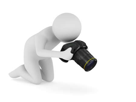 man with digital camera on white background. Isolated 3D illustrationの写真素材