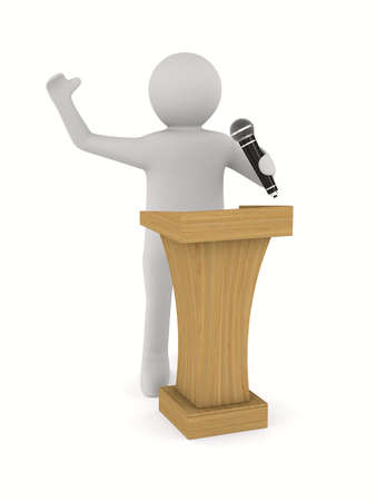 man speaks with microphone on white background. Isolated 3D illustrationの写真素材