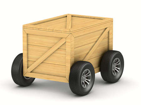 cargo box with wheel on white background. Isolated 3D illustrationの写真素材