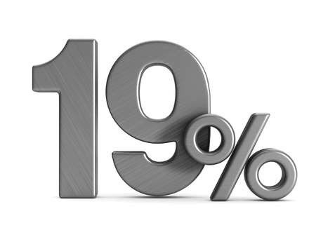 nineteen percent on white background. Isolated 3D illustrationの写真素材