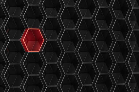 Black hexagon background with red element. 3D illustrationの写真素材