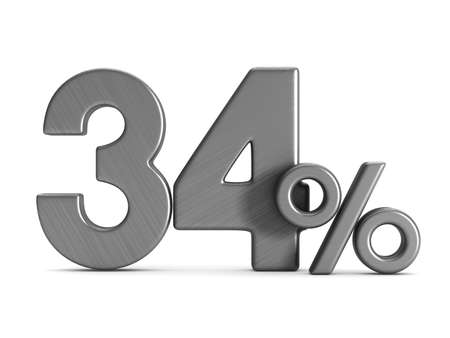 thirty four percent on white background. Isolated 3D illustrationの写真素材