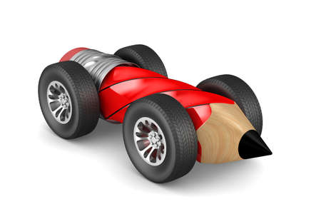 pencil with wheels on white background. Isolated 3D illustration