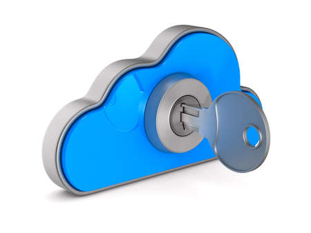 Cloud with lock on white background. Isolated 3D illustrationの写真素材
