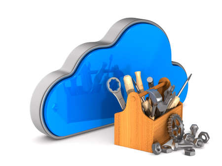 Cloud and toolbox on white background. Isolated 3D illustrationの写真素材