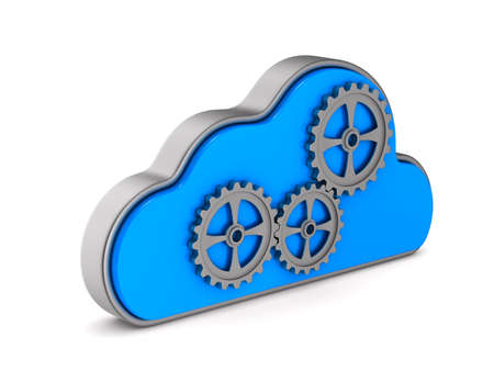 Cloud and gear on white background. Isolated 3D illustrationの写真素材